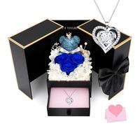 CSYY Regalo para el día de la Madre De Rosa Eterna, Colgante De Corazón Rosas Azules en La Caja de Regalo de Oro Negro, para Ella Navidad Día De San Valentín Cumpleaños