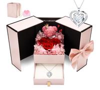 CSYY Regalo para el día de la Madre De Rosa Eterna, Collar para Mujer, Caja De Rosas, Colgante De Corazón con Rosa Preservada Regalo para Ella Navidad Día De San Valentín Cumpleaños