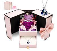 CSYY Rosa Eterna con Colgante de Corazón - Regalo para Día de La Madre, Cumpleaños, Navidad - Collar para Mujer con Rosa Preservada en Caja Púrpura