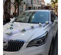 CTB Autoschmuck Boda Guirnalda de boda Decoración de gasa blanca Rosa Set con ventosas Auto Joyas Novias Pareja Rosa Decoración Coche Boda