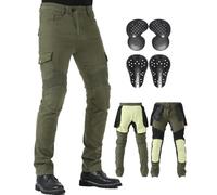 CTBQiTom Pantalón Moto para Hombre con Revestimiento Protector de aramida Pantalón de Moto con Coraza Desmontable CE,Verde Militar,40W/31L