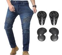 CTBQiTom Pantalones Vaqueros de Moto para Hombre, con Armadura CE Extraíble,Azul,30W/30L