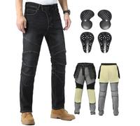 CTBQiTom Vaqueros de Moto para Hombre con Fibra de aramida y protección CE, Tejido Vaquero elástico para Mayor Comodidad,Negro,3XL=42W/31L