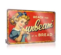 CTDF Cartel vintage de hojalata con texto en inglés "Sunbeam Bread Advertisement with Curly Girl", letrero de lata para patio, bar, decoración de cerveza (30 x 40 cm)