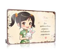 CTDF Letrero de bar para decoración del hogar, con texto en inglés "Charming Girl With Bunny: A Whimsical Fantasy Tale" - Letrero de lata para adultos, letrero divertido y vintage (20 x 30 cm)