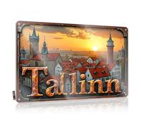 CTDF Letrero de estaño con texto en inglés "In Home Bar Sunset Over The Historic Streets Of Tallinn, Estonia", para zona de piscina, letrero divertido para bar (20 x 30 cm)