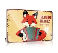 CTDF Tin Decor - Letrero de estaño con diseño de zorro tocando acordeón: The Monkey Marches Made In Sweden (30 x 40 cm)