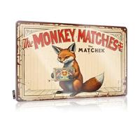 CTDF Tin Decor Vintage Fox Holding Matchbox: letrero de lata con texto en inglés "The Monkey Matches", decoración de bar, decoración de cerveza, juegos vintage (20 x 30 cm)