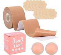 CTDMJ Breast Tape, Cinta Adhesiva Sujetador, Cinta para los Pechos, Cinta Levantamiento Senos con 5 Pares cubrepezones y 1 par Silicona Reutilizable para Vestidos sin Espalda (5m*5cm)