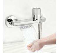 CTDMJ Grifo de bañera cascada con termostato de 2 salidas, grifo de ducha con botón de seguridad, grifo mezclador para bañera y ducha, montaje en pared, grifería para bañera y baño, cromado
