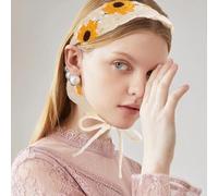 CTDWNT Diadema de ganchillo, diadema floral para mujer, diseño de margaritas, elástica, hecha a mano, de punto bohemio, hippie, para mujeres y niñas (beige)