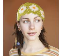 CTDWNT Diadema de ganchillo, diadema floral para mujer, diseño de margaritas, elástica, hecha a mano, de punto bohemio, hippie, para mujeres y niñas (verde)