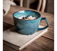 Cteahrow Tazón de sopa grande con asa, taza de café de 600 ml, taza de desayuno de cereales, apto para postres de leche, avena, apto para microondas (azul)