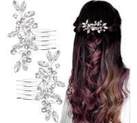 CTEAKOP 2 peines para el pelo con diamantes de imitación, piezas plateadas para el cabello de boda, accesorios para el cabello de graduación, boda, baile, fiesta, dama de honor, novia (plateado)