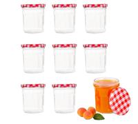 CTForest Trend Set de 8 Tarro de Mermelada, Tarros Cristal de tapón de Rosca, Tapa de Rosca Rojo Cuadros DIY Se Utiliza para Almacenar Salsas y Leche