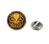 Cthulhu Emblema Vintage Pin de solapa redondo Steampunk Cthulhu Acero Inoxidable Collar Pin Cristal Arte Fotografía Joyería Botones Pines hechos a mano, Acero inoxidable