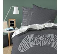 CTI Juego de Funda nórdica Estampada 100% algodón, Xbox Power 140 x 200 cm + 63 x 63 cm, Color Negro y Gris