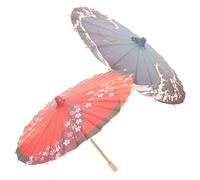 CTIRCHIU 2 Paraguas Decorativos Japoneses de Papel Aceitado, Estilo Clásico, Tamaño Pequeño, Colores Azul Luna y Multicolor Cerezo, Adecuado para Decoración Navideña, Fotografía y Eventos