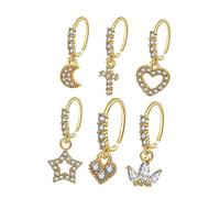 CTIRCHIU 6piezas Conjunto De Anillos Nariz Circonita Diseño De Luna y Estrellas Pinzas Nariz Joyería para Mujer para Fiesta o Diario