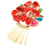 CTIRCHIU Accesorio Cabello Japonés Estilo Kimono Horquilla Floral de Tela Roja y Borlas para Boda o Performance Tradicional Varios estilos