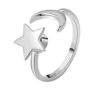 CTIRCHIU Anillo de Dedo Ajustable Estrella Giratoria y Luna, Anillo Abierto en Color Blanco Plateado para Mujer, Joyería de Moda Adecuado para Bodas y Fiestas