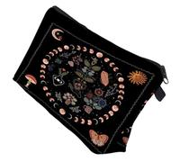 CTIRCHIU Bolsa de Maquillaje Adecuado para Uso Diario y Oficina Diseño de Flores y Ciclo Lunar, Portátil y Práctica en Poliéster y Esponja para Viaje