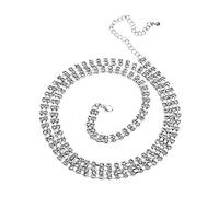 CTIRCHIU Cadena de Cuerpo para Mujer con Rhinestone Cintura Plata Joyería de Playa para Bikinis Accesorio Elegante y