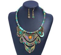 CTIRCHIU Conjunto de Joyas Bohemias para Mujer Collar Estilo Étnico y Pendientes de Resina Verde, Diseño Tribal Elegante para Fiestas y Uso Diario Varios estilos