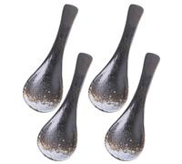 CTIRCHIU Cucharas de Sopa Japonesas Resistentes al Calor y Antiquemaduras Juego de 4 de Cerámica Negra Diseño Simple y Práctico para Utensilios de Cocina y Decoración de Mesa