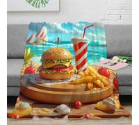 CTJQHVKZ Estampado 3D Beachside-Burger Manta para Todas Las Estaciones Microfibra Ropa de Cama versátil Fast-Food frazada Suave 40x50inch(100x130cm)
