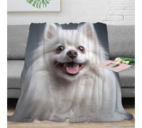CTJQHVKZ Estampado 3D Blanco Perro Manta de Siesta Microfibra Ropa de Cama Lavable Peludo Mascota Retrato Manta de Oficina Suave para Regalos para compañeros de Trabajo 70×80inch(180x200cm)