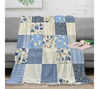 CTJQHVKZ Estampado 3D BlueFloralQuilt Manta Microfibra Ropa de Cama Suave y cálida ModernPatchworkStyle Plaid Compacto Anti-Bolitas para Estudiantes universitarios 40x50inch(100x130cm)