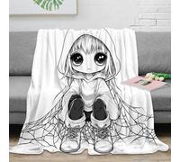 CTJQHVKZ Estampado 3D Chibi Girl Hoodie Plaid de sofá Microfibra Ropa de Cama Esponjoso Negro Blanco Arte Manta de Siesta Suave y cálida Anti-Bolitas para Siestas vespertinas 80×90inch(200x230cm)