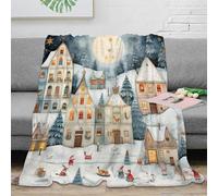 CTJQHVKZ Estampado 3D Christmas Village Manta de habitación Microfibra Ropa de Cama Suave Winter Fairy Tale Plaid de habitación cálido y Esponjoso Lavable para Descanso Nocturno 80×90inch(200x230cm)