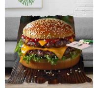 CTJQHVKZ Estampado 3D Double Cheeseburger frazada Microfibra Ropa de Cama Suave y cálida Classic Fast Food Manta térmica Transpirable Lavable para Invierno 40x50inch(100x130cm)