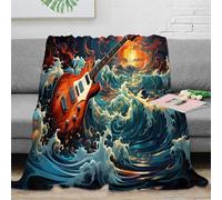 CTJQHVKZ Estampado 3D Electric Guitar Manta de Siesta Microfibra Ropa de Cama Lavable Arteistic Wave Design Manta de Oficina Suave para Regalos para compañeros de Trabajo 60x80inch(150x200cm)