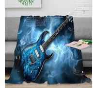 CTJQHVKZ Estampado 3D Electric Guitar Manta para Aire Acondicionado Microfibra Ropa de Cama Anti-Bolitas Blue Flame Plaid para Verano Suave para jóvenes en Verano 80×90inch(200x230cm)