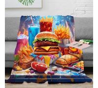 CTJQHVKZ Estampado 3D Fast Food Feast Manta Microfibra Ropa de Cama no desprende Pelusa Vibrant Dibujo Animado Manta de habitación cálida para Estudiantes en dormitorios 50x60inch(127x152cm)