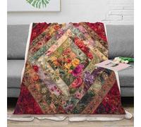 CTJQHVKZ Estampado 3D Floral Quilt Design Manta Microfibra Ropa de Cama Anti-Bolitas Suave Vintage Patchwork Manta de Oficina cálida y esponjosa no desprende Pelusa para Oficina 80×90inch(200x230cm)