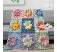 CTJQHVKZ Estampado 3D Floral Quilt Design Manta térmica Microfibra Ropa de Cama Aislante Handmade Patchwork 1 Manta de Cama Anti-Bolitas para Regalos para Abuelos 40x50inch(100x130cm)