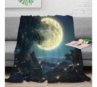 CTJQHVKZ Estampado 3D FullMoonNight Plaid de sofá Microfibra Ropa de Cama cálido FantasyLandscapeArte Manta de salón Suave y Transpirable Lavable para salón 40x50inch(100x130cm)