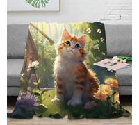 CTJQHVKZ Estampado 3D Gatito Manta para Todas Las Estaciones Microfibra Ropa de Cama versátil Dibujo Animado Garden Scene frazada Suave para Estudiantes Fuera de casa 70×80inch(180x200cm)