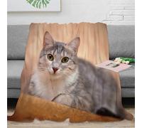 CTJQHVKZ Estampado 3D Gris Gato Manta de Cama Microfibra Ropa de Cama esponjosa y cálida Mascota Animal Companion Manta de sofá Lavable para Regalos de Bienvenida a casa 70×80inch(180x200cm)