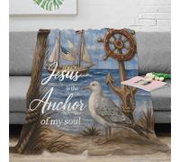 CTJQHVKZ Estampado 3D Jesus Anchor Faith Manta de Viaje Microfibra Ropa de Cama compacta Christian Nautical Plaid de Viaje Ligero para jóvenes Amantes de los Viajes 70×80inch(180x200cm)