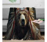 CTJQHVKZ Estampado 3D Native Bear Chief Plaid de sofá Microfibra Ropa de Cama Suave Tribal Animal Arte Manta de sofá Anti-Bolitas para oficinas Open Space Juveniles 70×80inch(180x200cm)