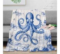 CTJQHVKZ Estampado 3D Seaside Scene Manta de salón Microfibra Ropa de Cama Anti-Bolitas Blue Monochrome Manta de salón Lavable para jóvenes en casa compartida 50x60inch(127x152cm)