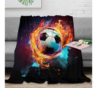 CTJQHVKZ Estampado 3D SoccerBallFlame Manta de salón Microfibra Ropa de Cama Anti-Bolitas DynamicSportsArte Plaid de salón Suave y cálido Lavable para salón 80×90inch(200x230cm)
