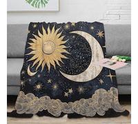 CTJQHVKZ Estampado 3D Sun Moon Stars Manta de habitación Microfibra Ropa de Cama Anti-Bolitas Mythical Celestial Arte Plaid de habitación Suave para jóvenes Solteros en casa 70×80inch(180x200cm)