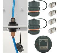 CTRICALVER Conector Impermeable RJ45, 2Pcs Conectores Cable Ethernet CAT6A/6/5E/5 + 4 Cabezales de Cristal, Montaje en panel hembra a hembra Impermeable Empalme con tapa impermeable/polvo