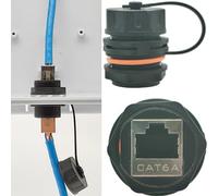 CTRICALVER Conector RJ45 Impermeable, Conectores de cable LAN Ethernet CAT6A blindados, acoplador de extremo hembra a hembra de montaje en panel industrial con tapa impermeable/polvo (1 PCS)